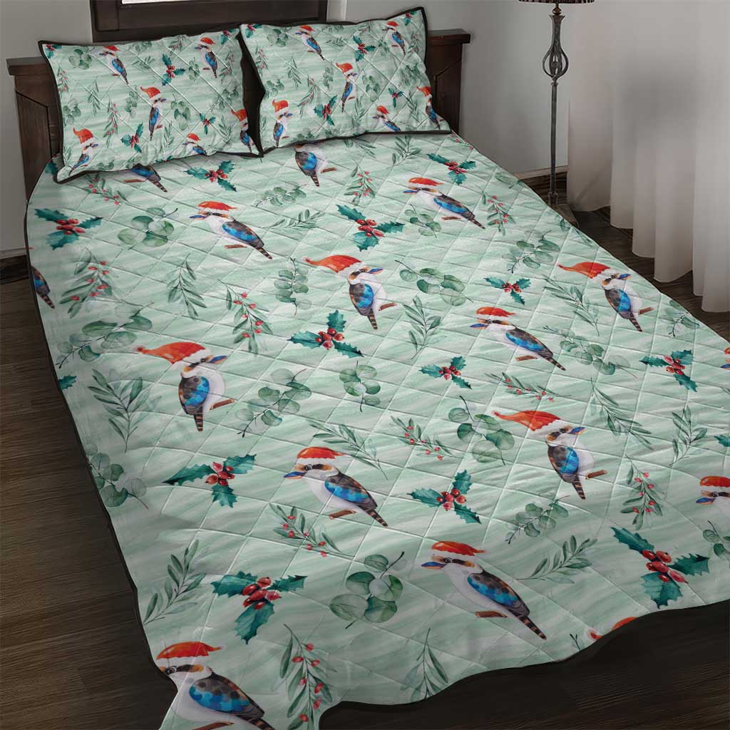 Australia Christmas Quilt Bed Set Aussie Kookaburra Watercolor Seamless Style - Aussie Hoodie