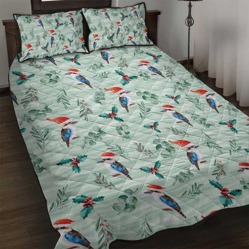 Australia Christmas Quilt Bed Set Aussie Kookaburra Watercolor Seamless Style - Aussie Hoodie