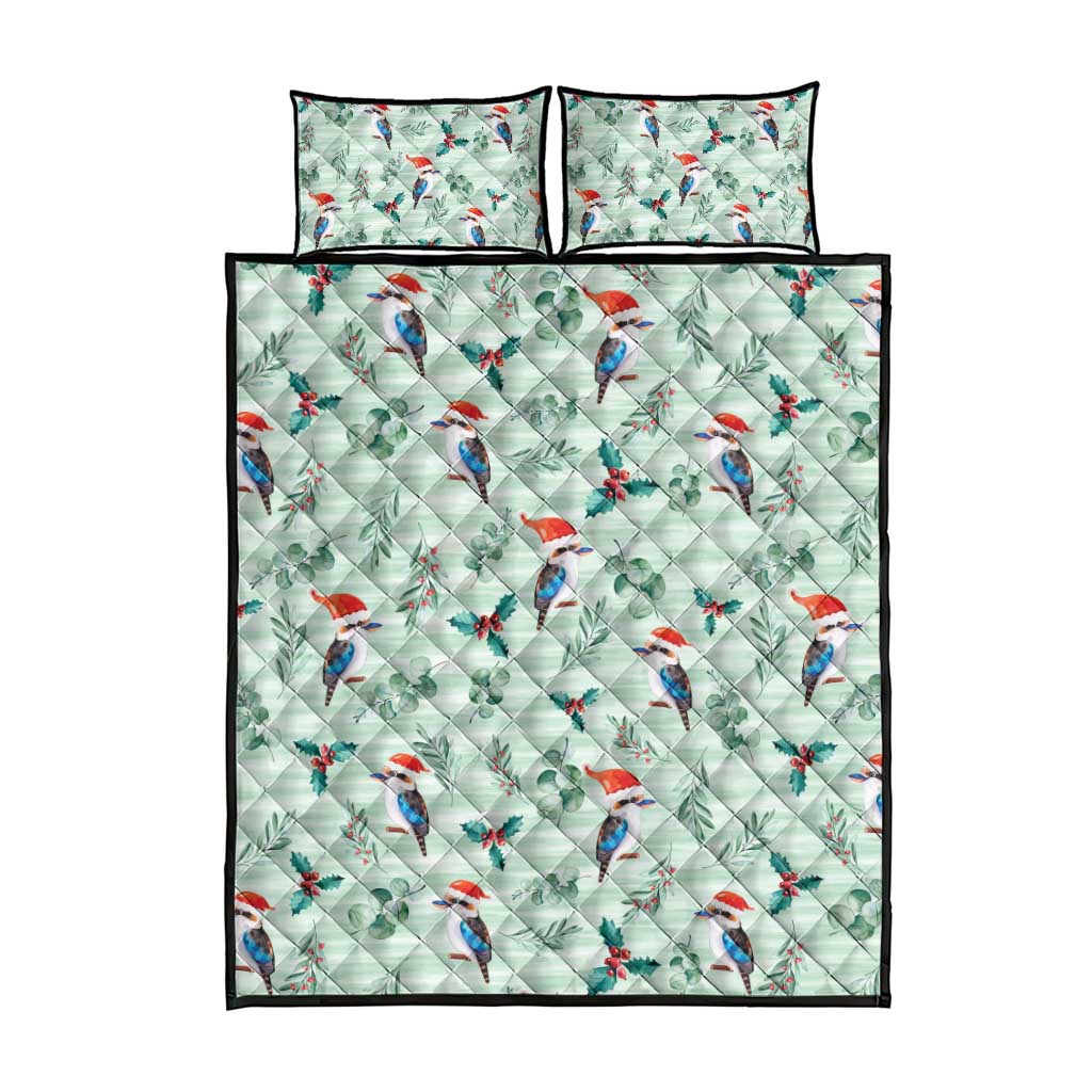 Australia Christmas Quilt Bed Set Aussie Kookaburra Watercolor Seamless Style - Aussie Hoodie