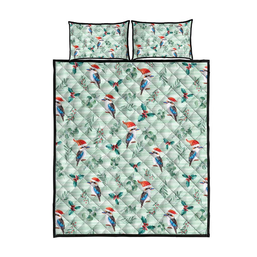 Australia Christmas Quilt Bed Set Aussie Kookaburra Watercolor Seamless Style - Aussie Hoodie