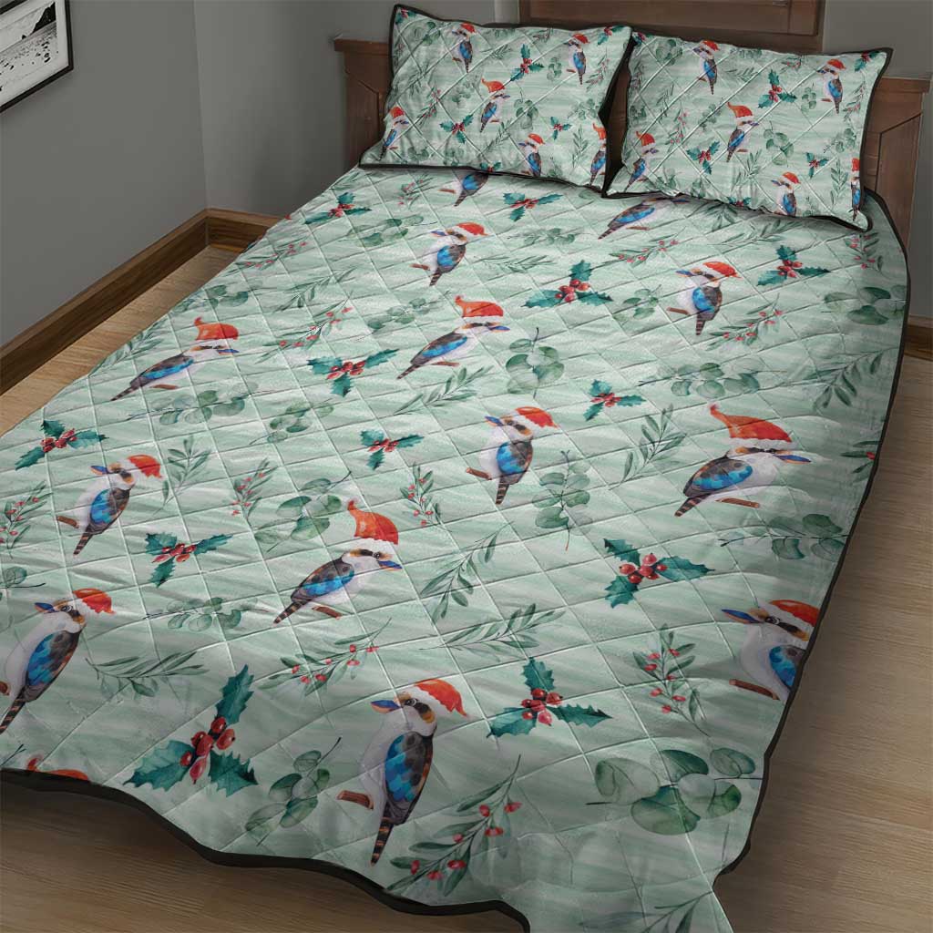 Australia Christmas Quilt Bed Set Aussie Kookaburra Watercolor Seamless Style - Aussie Hoodie