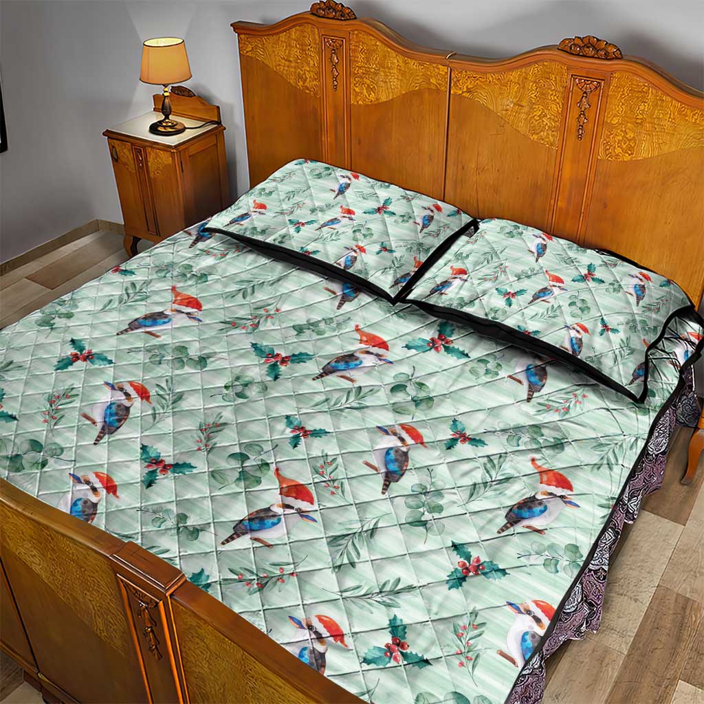 Australia Christmas Quilt Bed Set Aussie Kookaburra Watercolor Seamless Style - Aussie Hoodie