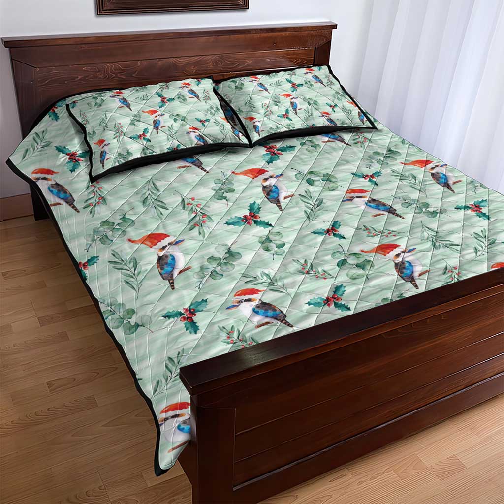 Australia Christmas Quilt Bed Set Aussie Kookaburra Watercolor Seamless Style - Aussie Hoodie