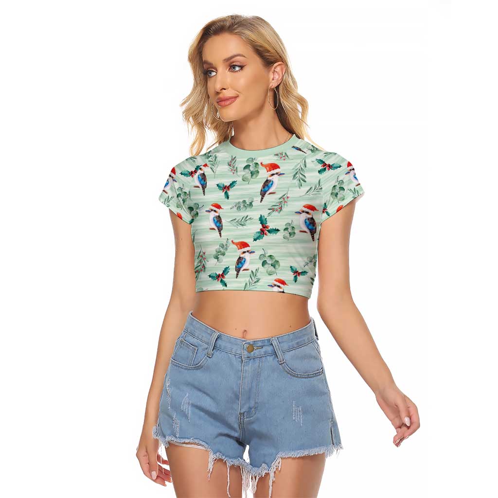 Australia Christmas Raglan Cropped T Shirt Aussie Kookaburra Watercolor Seamless Style - Aussie Hoodie