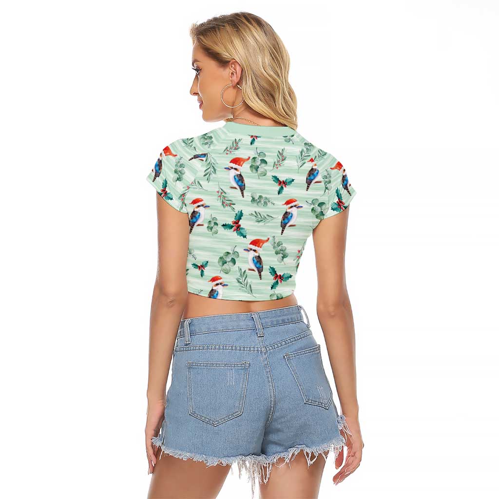 Australia Christmas Raglan Cropped T Shirt Aussie Kookaburra Watercolor Seamless Style - Aussie Hoodie