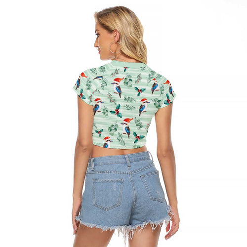 Australia Christmas Raglan Cropped T Shirt Aussie Kookaburra Watercolor Seamless Style - Aussie Hoodie