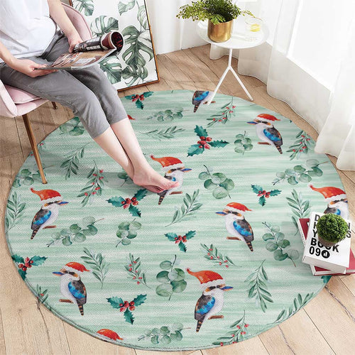 Australia Christmas Round Carpet Aussie Kookaburra Watercolor Seamless Style - Aussie Hoodie