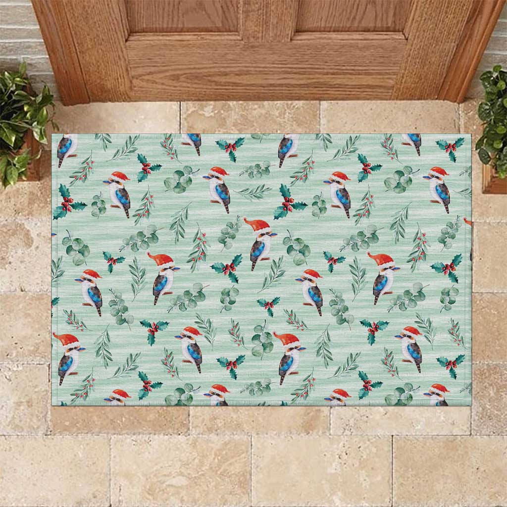 Australia Christmas Rubber Doormat Aussie Kookaburra Watercolor Seamless Style - Aussie Hoodie