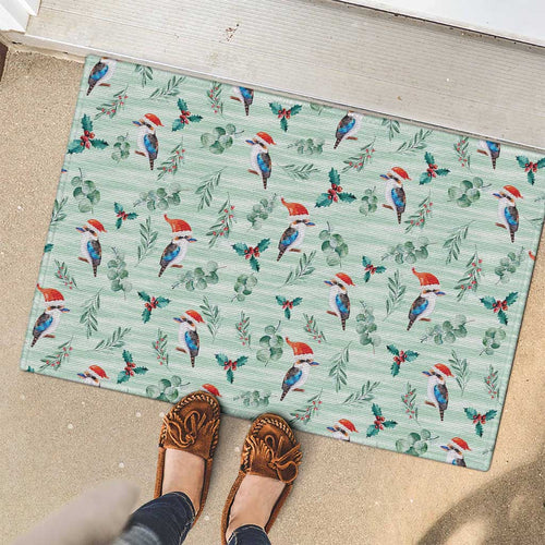 Australia Christmas Rubber Doormat Aussie Kookaburra Watercolor Seamless Style - Aussie Hoodie