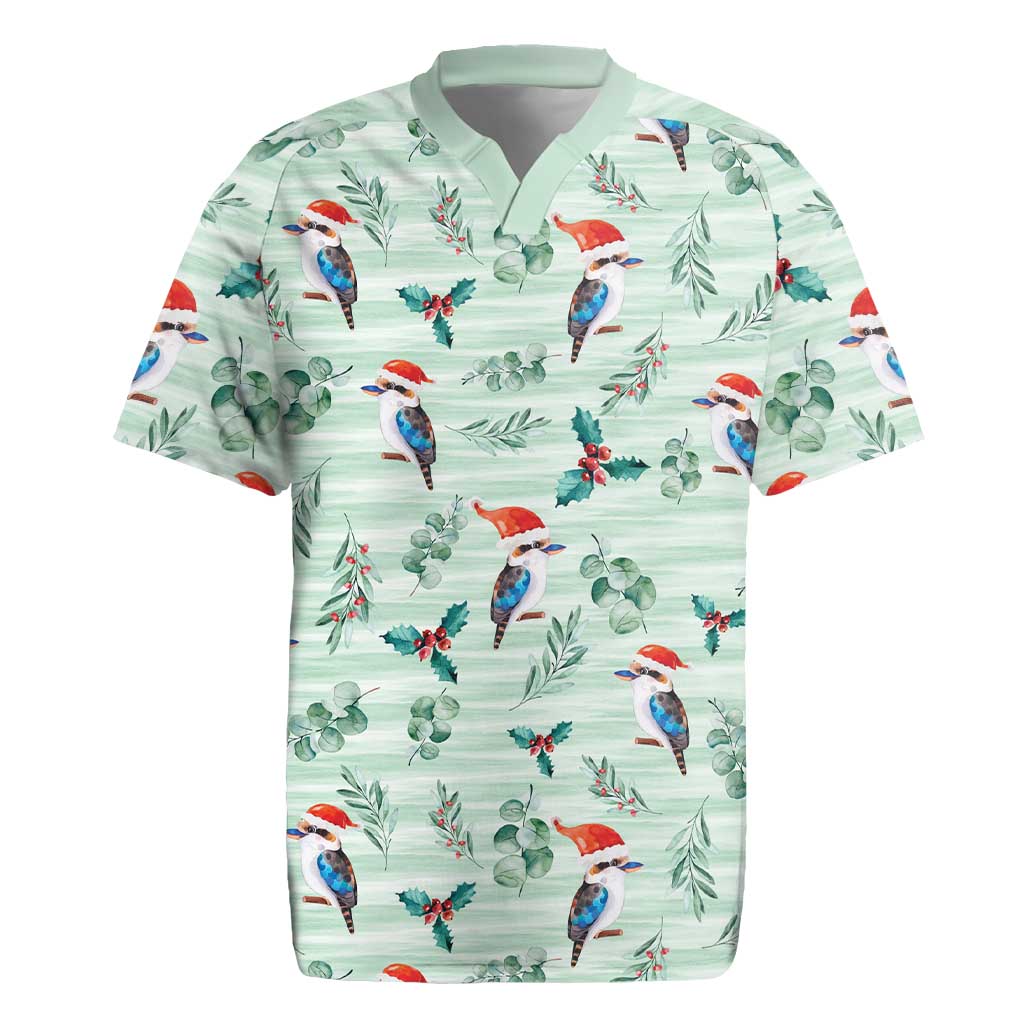 Australia Christmas Rugby Jersey Aussie Kookaburra Watercolor Seamless Style - Aussie Hoodie