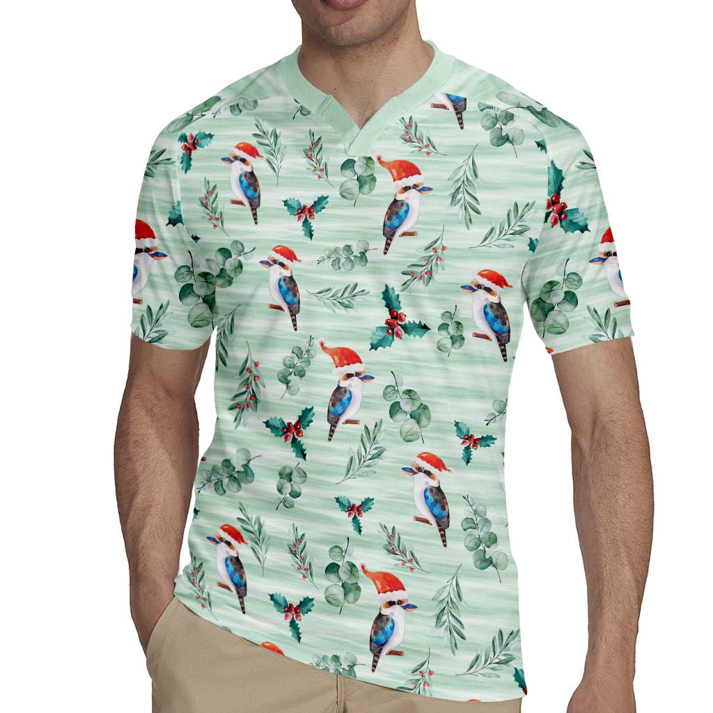 Australia Christmas Rugby Jersey Aussie Kookaburra Watercolor Seamless Style - Aussie Hoodie
