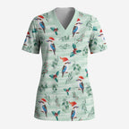 Australia Christmas Scrub Top Aussie Kookaburra Watercolor Seamless Style - Aussie Hoodie