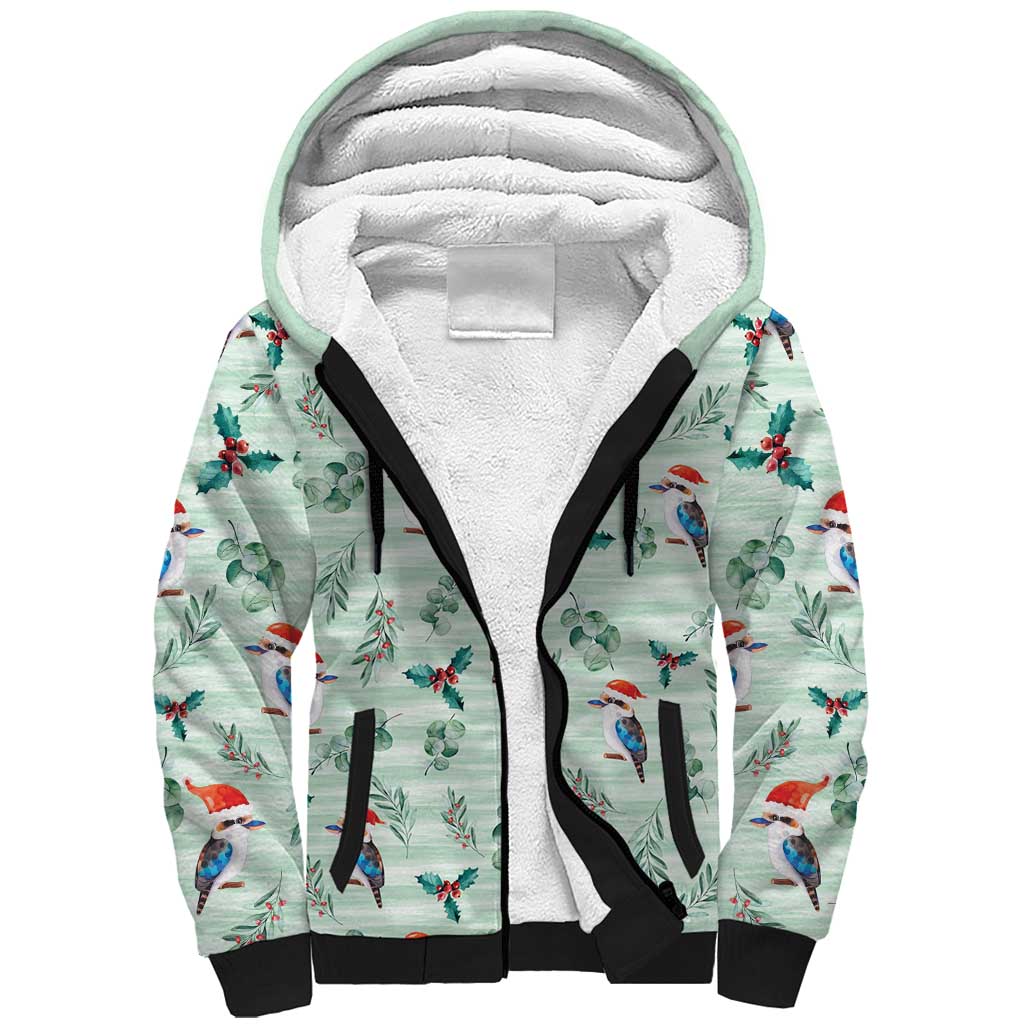 Australia Christmas Sherpa Hoodie Aussie Kookaburra Watercolor Seamless Style - Aussie Hoodie