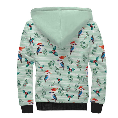 Australia Christmas Sherpa Hoodie Aussie Kookaburra Watercolor Seamless Style - Aussie Hoodie