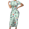 Australia Christmas Short Sleeve Bodycon Dress Aussie Kookaburra Watercolor Seamless Style - Aussie Hoodie