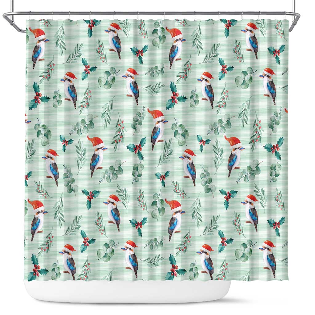 Australia Christmas Shower Curtain Aussie Kookaburra Watercolor Seamless Style - Aussie Hoodie