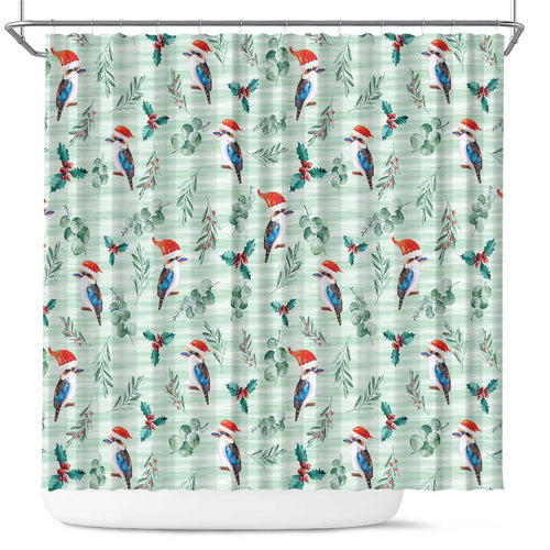Australia Christmas Shower Curtain Aussie Kookaburra Watercolor Seamless Style - Aussie Hoodie