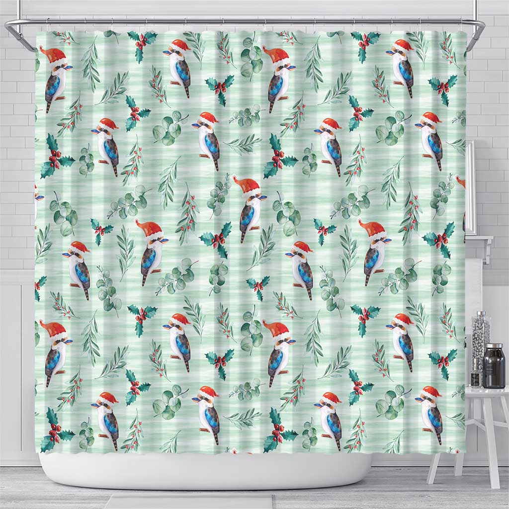 Australia Christmas Shower Curtain Aussie Kookaburra Watercolor Seamless Style - Aussie Hoodie