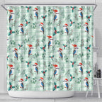 Australia Christmas Shower Curtain Aussie Kookaburra Watercolor Seamless Style - Aussie Hoodie