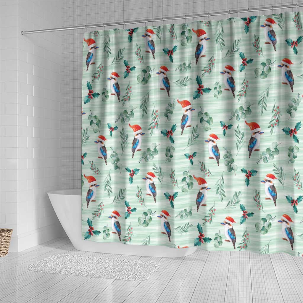 Australia Christmas Shower Curtain Aussie Kookaburra Watercolor Seamless Style - Aussie Hoodie