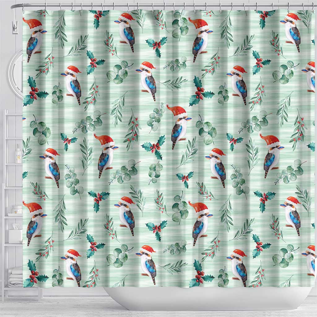 Australia Christmas Shower Curtain Aussie Kookaburra Watercolor Seamless Style - Aussie Hoodie