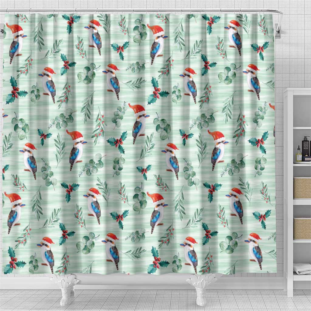 Australia Christmas Shower Curtain Aussie Kookaburra Watercolor Seamless Style - Aussie Hoodie