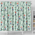 Australia Christmas Shower Curtain Aussie Kookaburra Watercolor Seamless Style - Aussie Hoodie