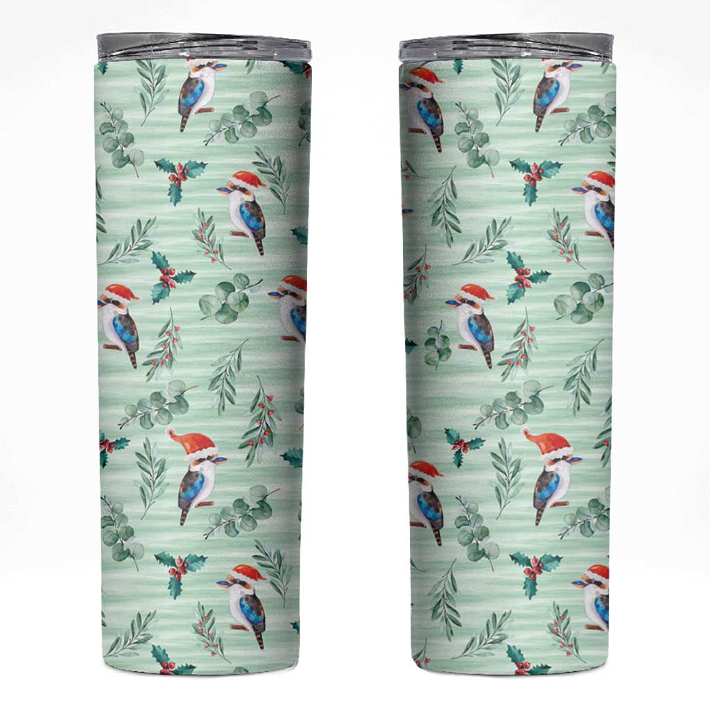 Australia Christmas Skinny Tumbler Aussie Kookaburra Watercolor Seamless Style - Aussie Hoodie