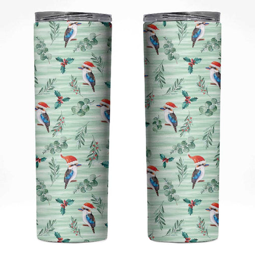 Australia Christmas Skinny Tumbler Aussie Kookaburra Watercolor Seamless Style - Aussie Hoodie