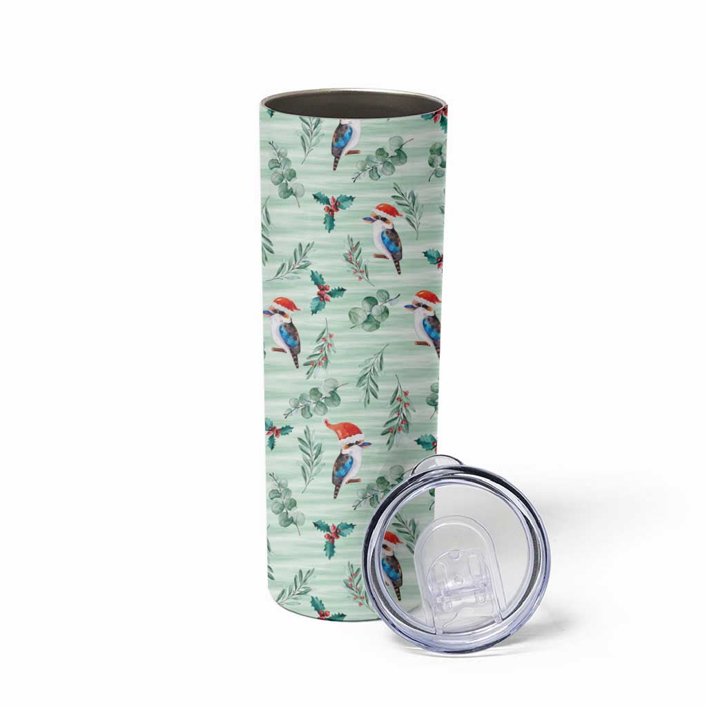 Australia Christmas Skinny Tumbler Aussie Kookaburra Watercolor Seamless Style - Aussie Hoodie