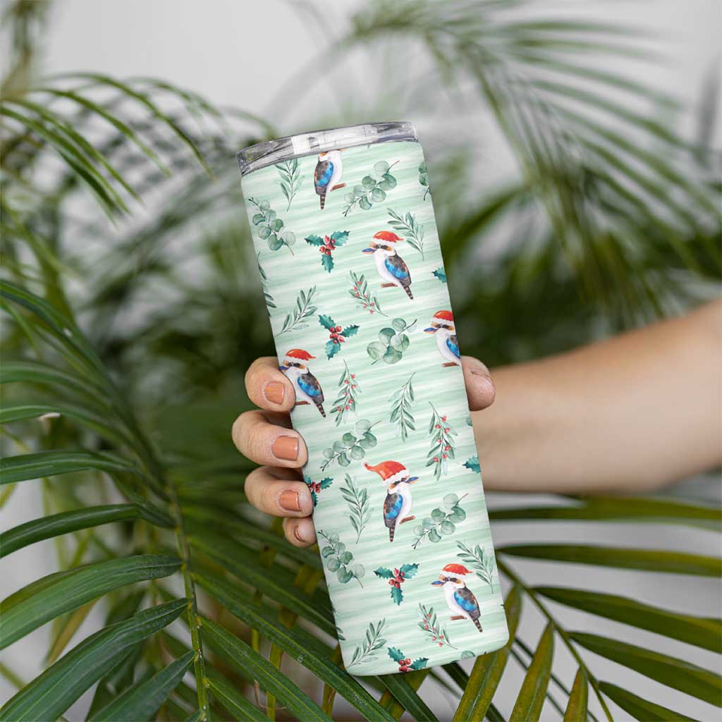 Australia Christmas Skinny Tumbler Aussie Kookaburra Watercolor Seamless Style - Aussie Hoodie