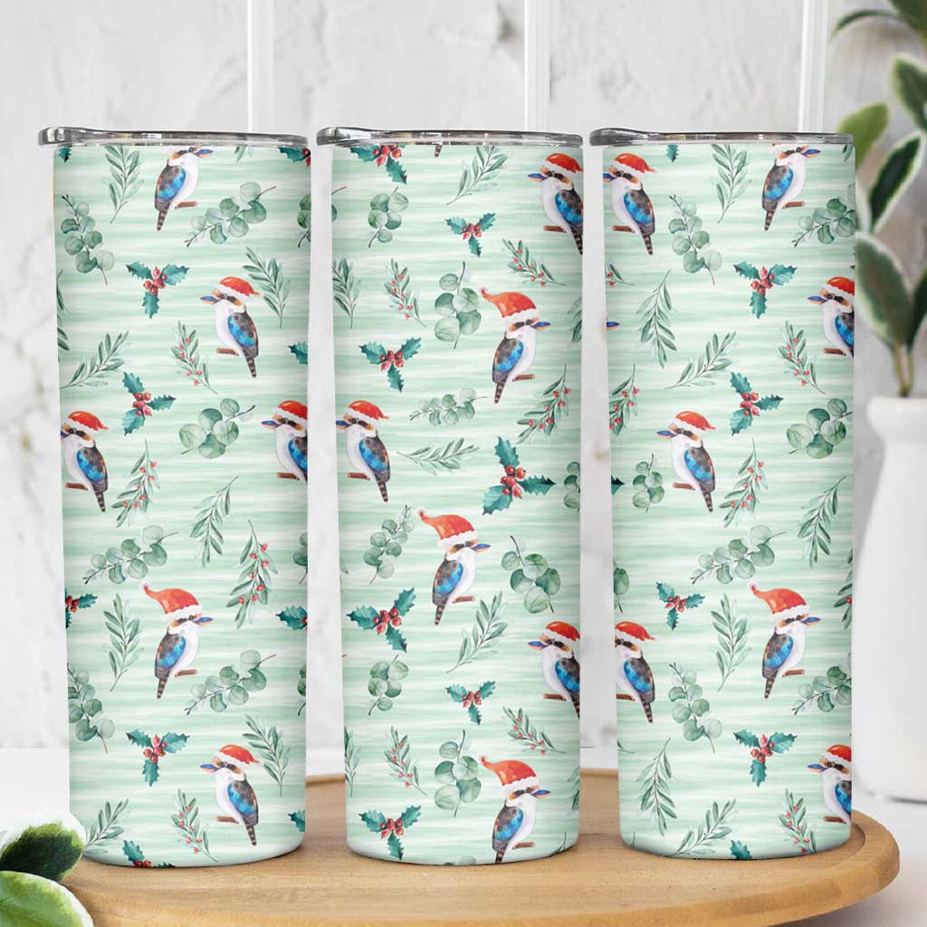 Australia Christmas Skinny Tumbler Aussie Kookaburra Watercolor Seamless Style - Aussie Hoodie