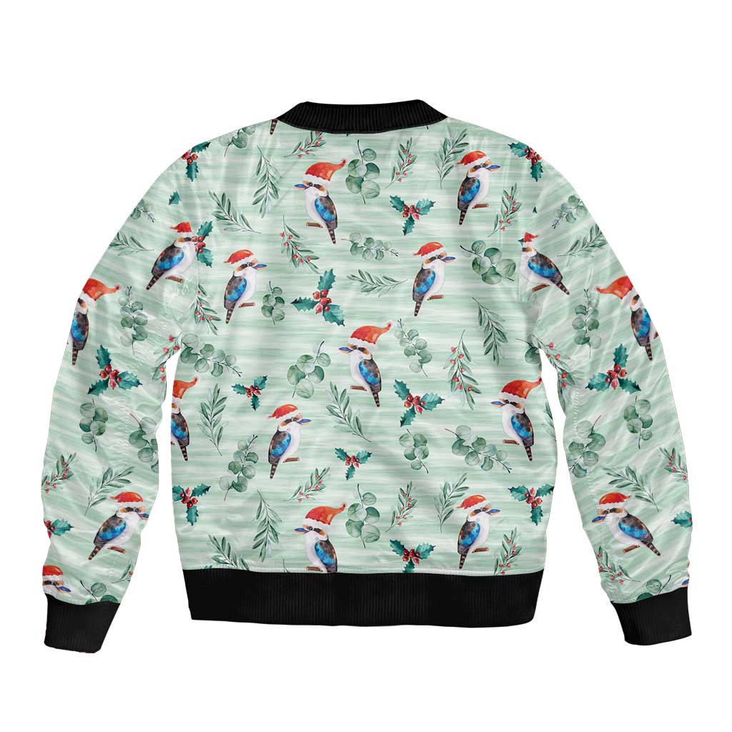 Australia Christmas Sleeve Zip Bomber Jacket Aussie Kookaburra Watercolor Seamless Style - Aussie Hoodie