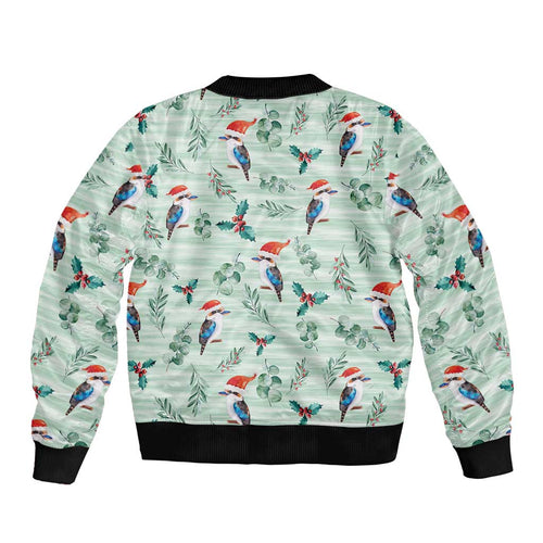 Australia Christmas Sleeve Zip Bomber Jacket Aussie Kookaburra Watercolor Seamless Style - Aussie Hoodie