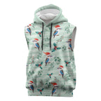 Australia Christmas Sleeveless Hoodie Aussie Kookaburra Watercolor Seamless Style - Aussie Hoodie