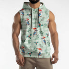Australia Christmas Sleeveless Hoodie Aussie Kookaburra Watercolor Seamless Style - Aussie Hoodie