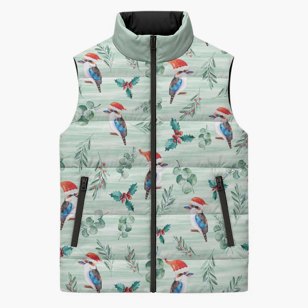 Australia Christmas Sleeveless Puffer Jacket Aussie Kookaburra Watercolor Seamless Style - Aussie Hoodie