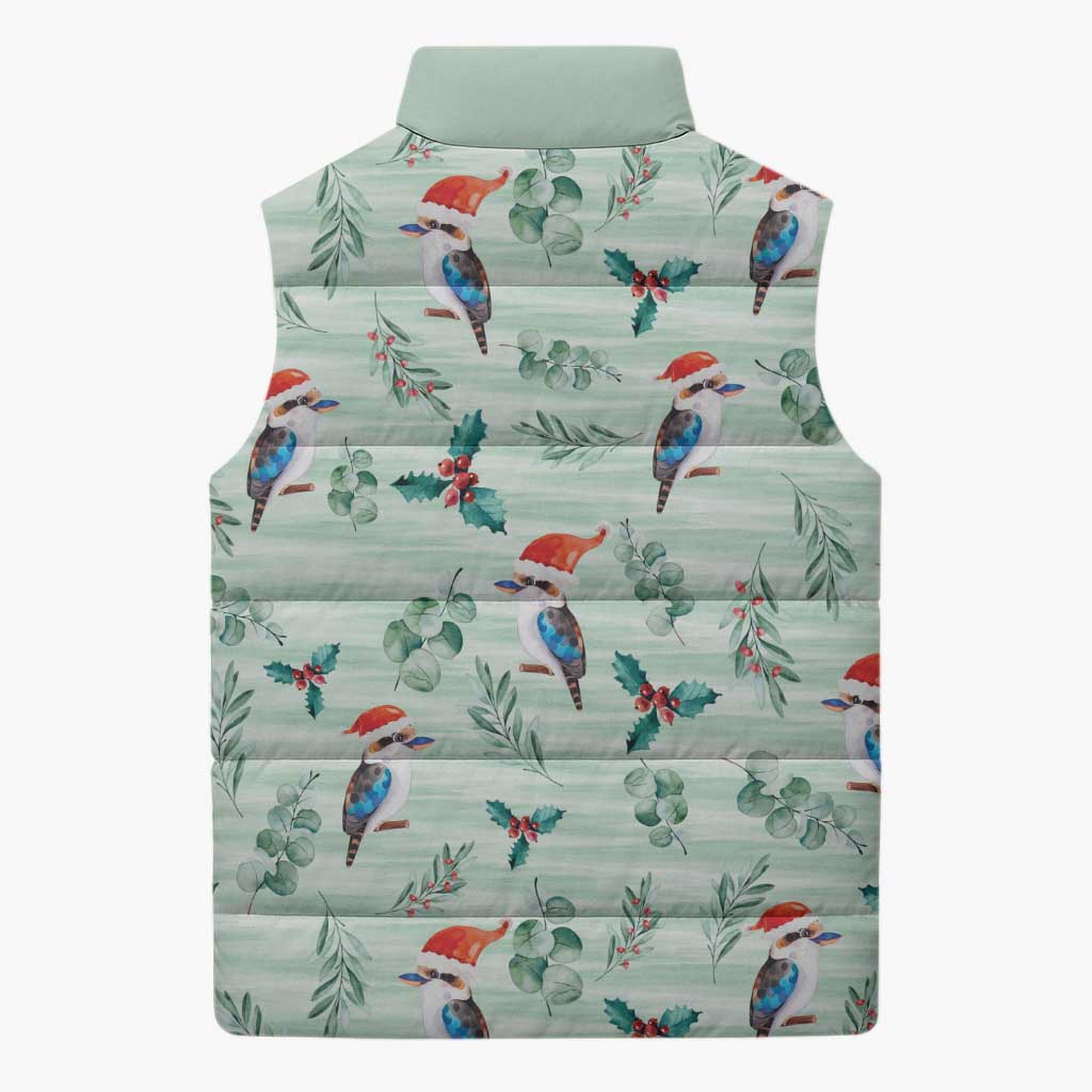 Australia Christmas Sleeveless Puffer Jacket Aussie Kookaburra Watercolor Seamless Style - Aussie Hoodie