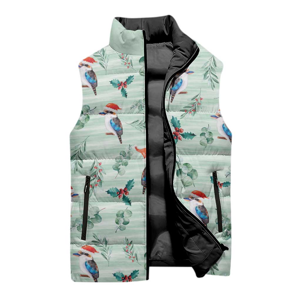 Australia Christmas Sleeveless Puffer Jacket Aussie Kookaburra Watercolor Seamless Style - Aussie Hoodie