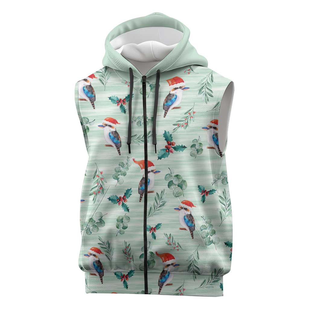 Australia Christmas Sleeveless Zip Hoodie Aussie Kookaburra Watercolor Seamless Style LT14
