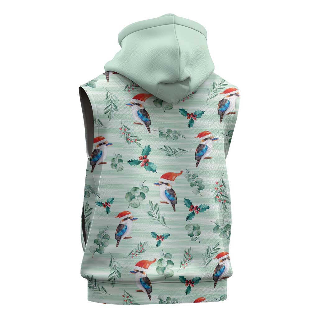 Australia Christmas Sleeveless Zip Hoodie Aussie Kookaburra Watercolor Seamless Style LT14