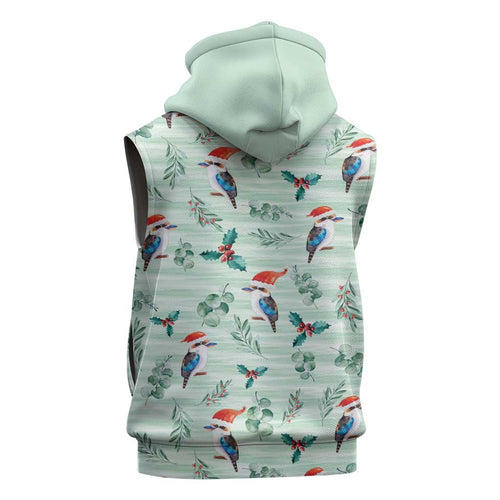 Australia Christmas Sleeveless Zip Hoodie Aussie Kookaburra Watercolor Seamless Style LT14