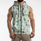 Australia Christmas Sleeveless Zip Hoodie Aussie Kookaburra Watercolor Seamless Style LT14