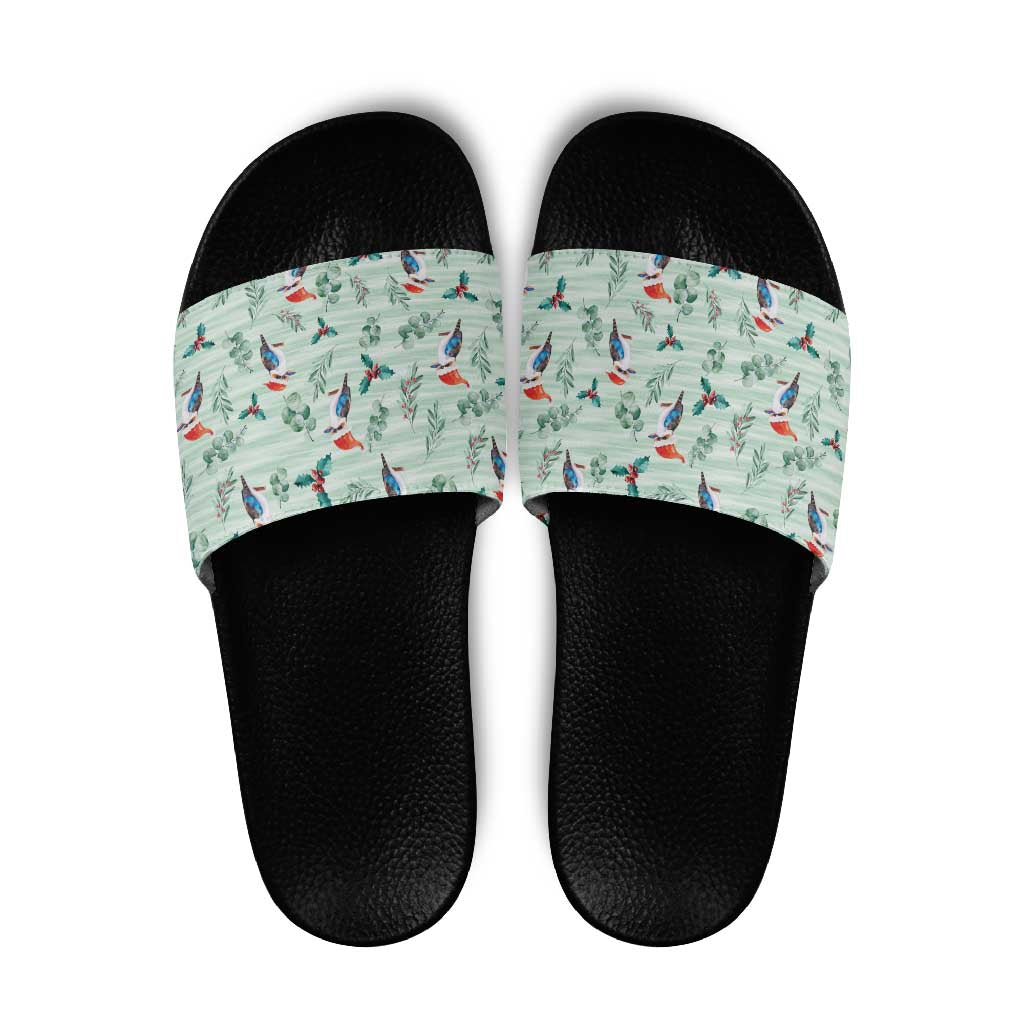 Australia Christmas Slide Sandals Aussie Kookaburra Watercolor Seamless Style - Aussie Hoodie