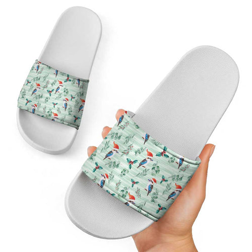 Australia Christmas Slide Sandals Aussie Kookaburra Watercolor Seamless Style - Aussie Hoodie