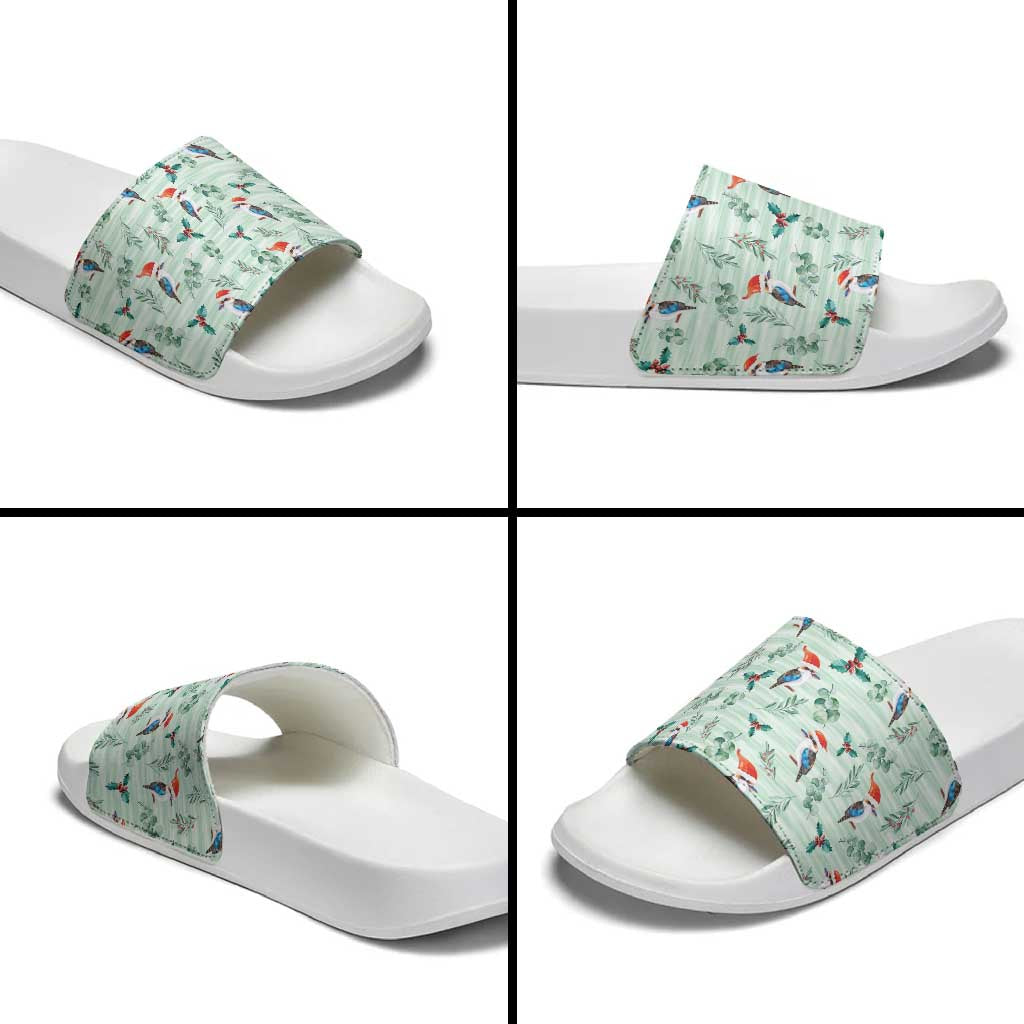 Australia Christmas Slide Sandals Aussie Kookaburra Watercolor Seamless Style - Aussie Hoodie