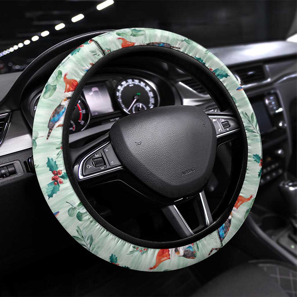 Australia Christmas Steering Wheel Cover Aussie Kookaburra Watercolor Seamless Style - Aussie Hoodie