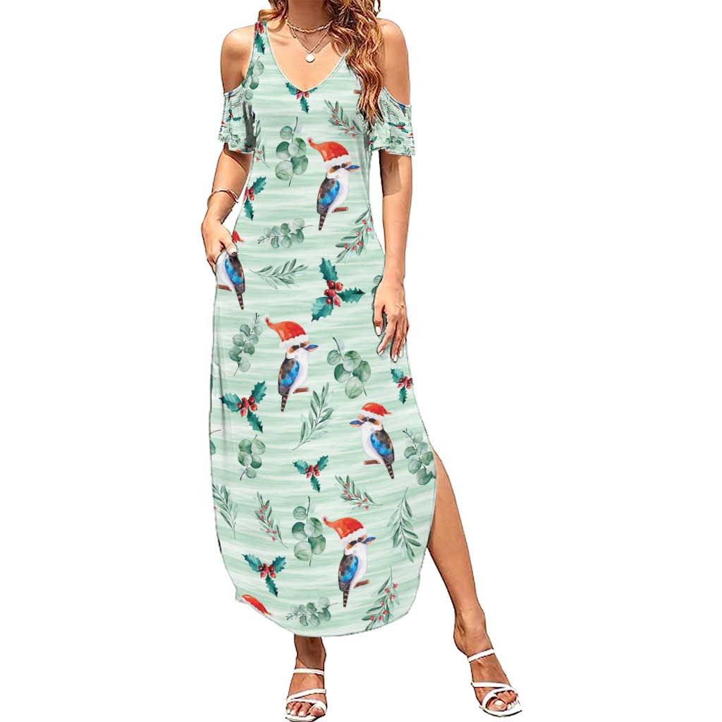 Australia Christmas Summer Maxi Dress Aussie Kookaburra Watercolor Seamless Style - Aussie Hoodie