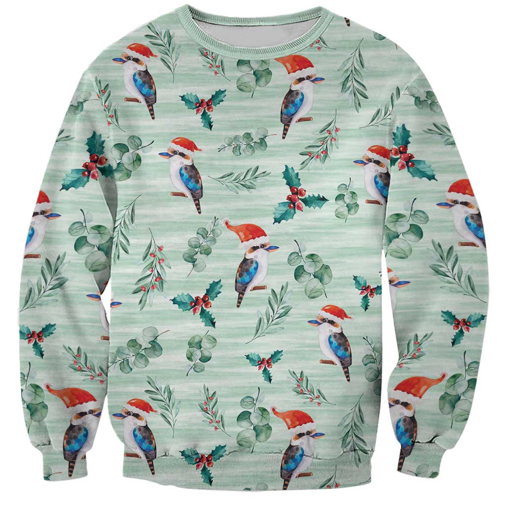 Australia Christmas Sweatshirt Aussie Kookaburra Watercolor Seamless Style - Aussie Hoodie