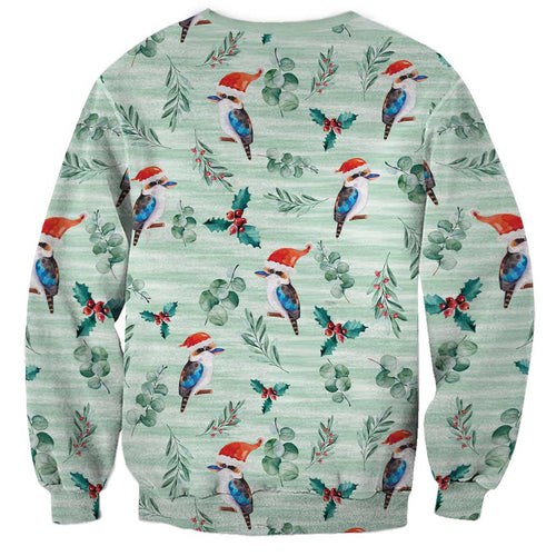Australia Christmas Sweatshirt Aussie Kookaburra Watercolor Seamless Style - Aussie Hoodie